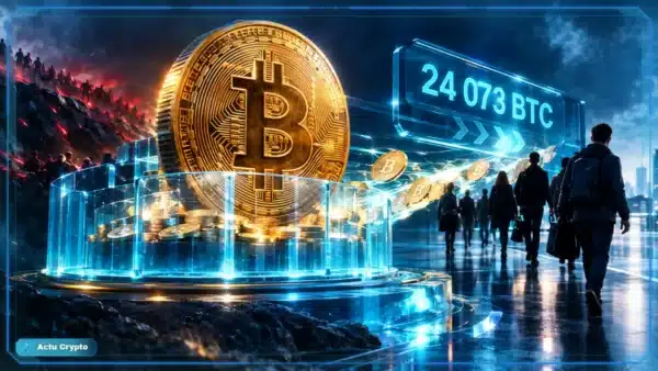 Illustration de bitcoins quittant un coffre de plateforme crypto