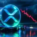 Logo XRP en 3D devant un graphique baissier montrant le prix à 1,2200 $ et un support proche de 1,20 $.