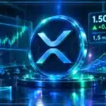Logo XRP en trois dimensions devant un graphique de marché affichant le prix à 1,5000 $, le support et la résistance.