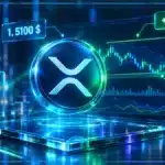 Symbole XRP holographique devant un graphique de marché avec niveaux de support et résistance