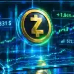 Symbole Zcash ZEC en hologramme devant un graphique de trading avec zones de support et résistance